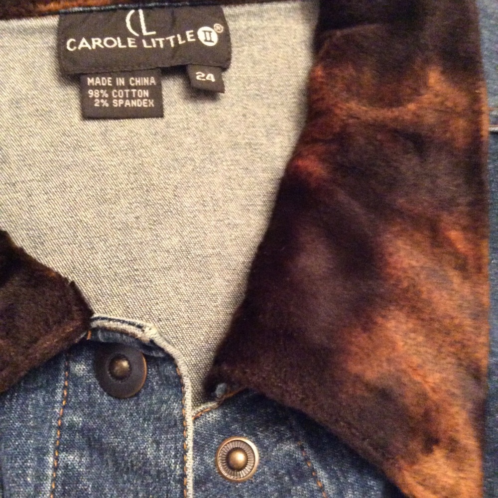 Carole Little Leopard Collar Designer Jean Jacket - Picture 2 of 7